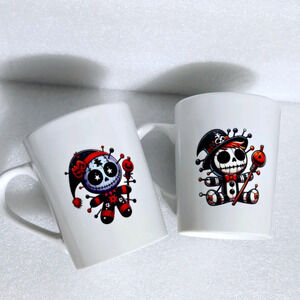 Pair of Halloween cute voodoo dolls coffee mug / tea mug - New.